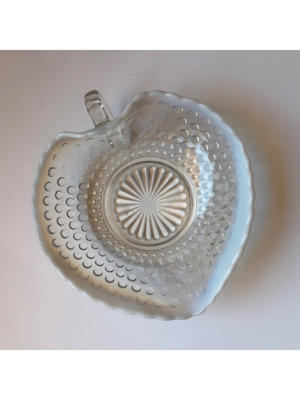 Vintage Clear Glass Heart-Shaped Dish Hobnail Pattern Handle - Collectable